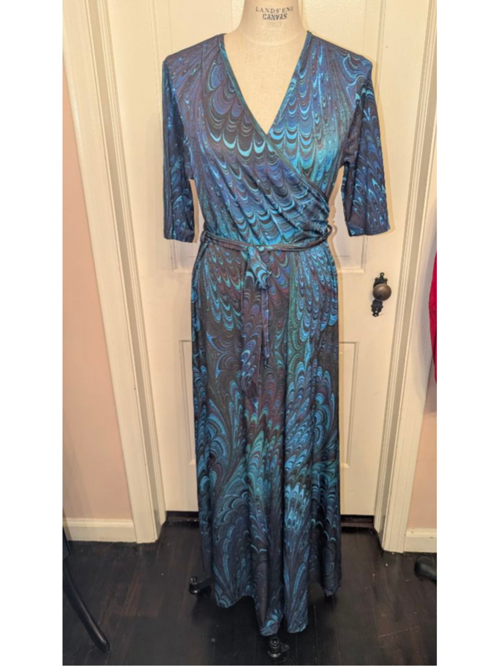 Women's Lily by Firmiana Blue Black Marbled Maxi Dress M